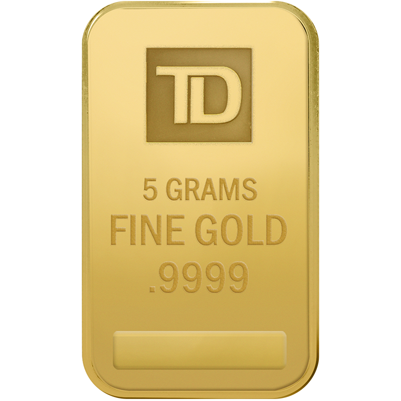 A picture of a 5 gram TD Gold Bar